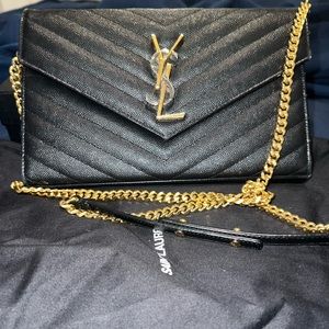 Saint laurent Monogram quilted leather chain wallet